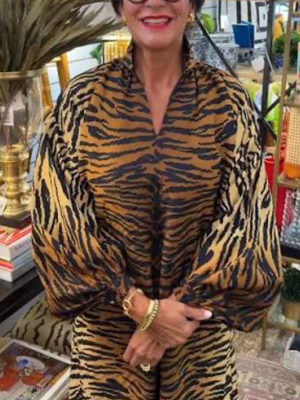 Tiger-Print Maxi Dress in Browns and black- Women's